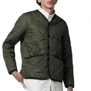 TAION UNISEX CITY PIPING V-NECK DOWN CARDIGAN - DARK OLIVE SIZE LARGE